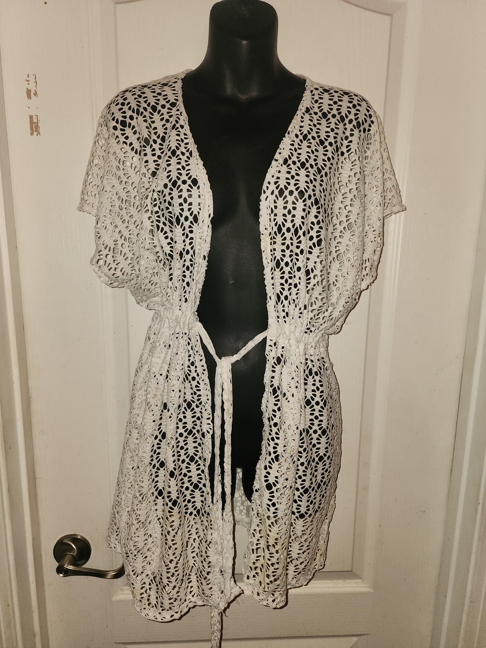 White Crochet Tie-Front Cover-Up